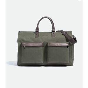 Hook & Albert Twill‎ Garment Weekender Bag Green Canvas Leather Duffle- Rare
